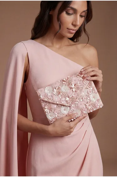 Maeve Embroidered Flower Envelope Clutch Bag With Crossbody Strap