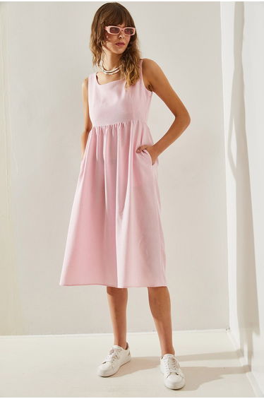Women's Thick Strap Gabardine Linen Dress