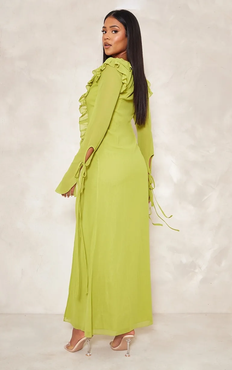 Tall Lime Frilled Long Sleeve Maxi Dress Prettylittlething Green : Dresses  : VogaCloset Kazakhstan