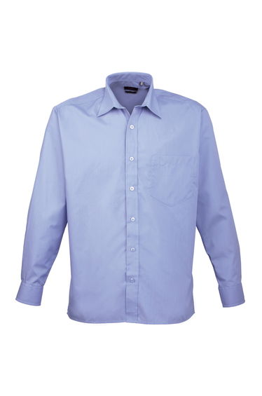 Premier Mens Long Sleeve Formal Plain Work Poplin Shirt - Mid Blue
