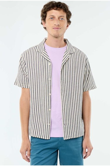 Textured Knit Short-Sleeved Shirt WHITE