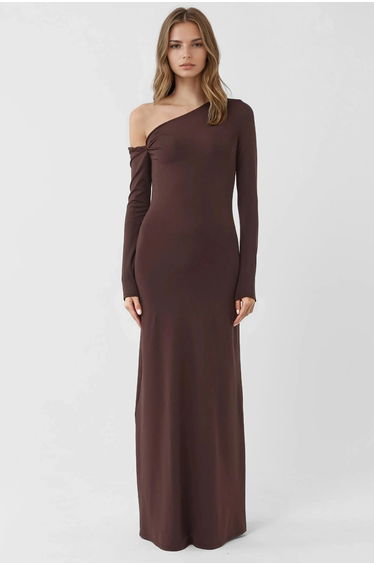 Asymmetrical Collar Maxi Bodycon Dress