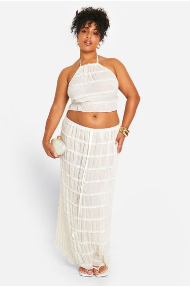 Plus Halter Shirred Top - ivory