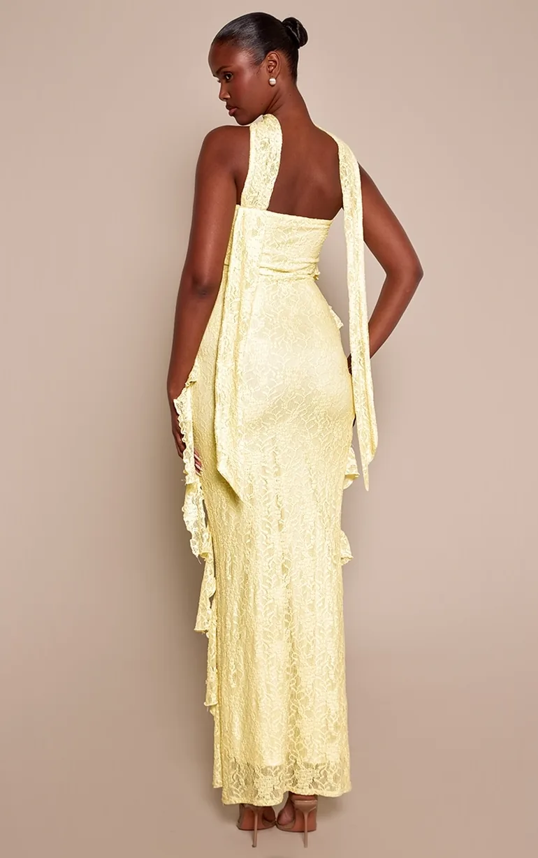 Lemon Lace Asymmetric Frill Scarf Maxi Dress - 2