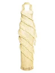 Lemon Lace Asymmetric Frill Scarf Maxi Dress - 4