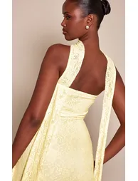 Lemon Lace Asymmetric Frill Scarf Maxi Dress - 3