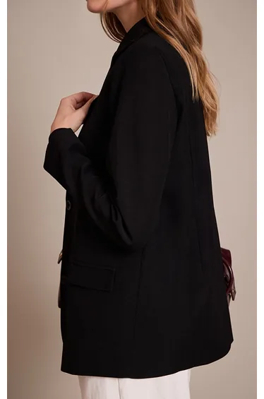 بليزر طويل بتصميم واسع - أسود