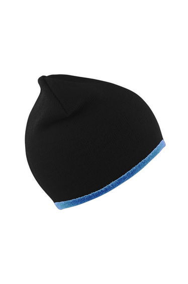 Result Unisex Reversible Fashion Fit Winter Beanie Hat - Black/Sky