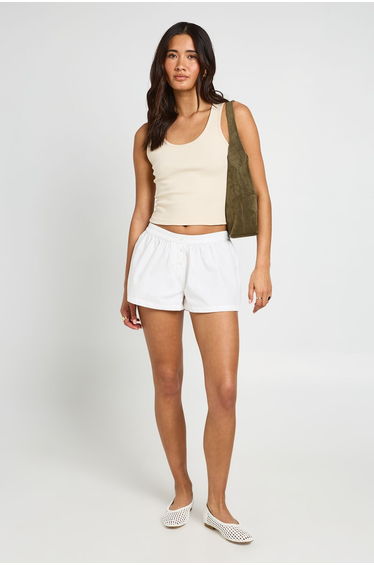 Poplin Henley Short - white