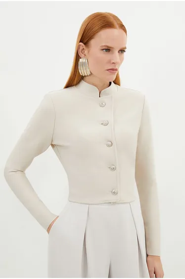 Figure Form Bandage Cropped Button Up Knit Jacket