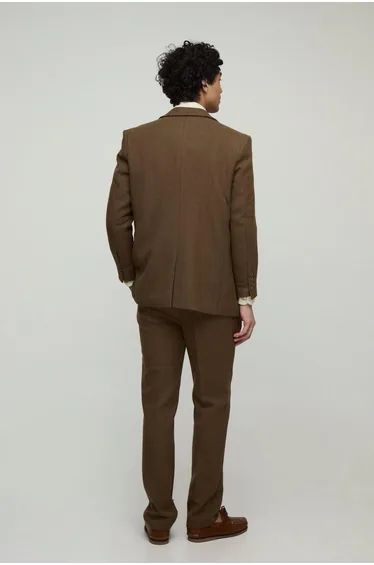 Straight Fit Wool Look Blazer - mocha