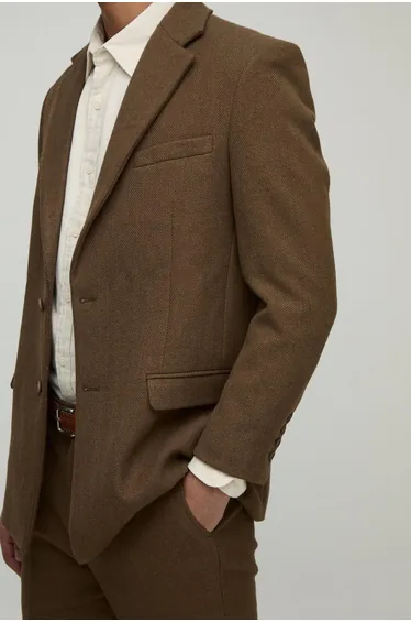 Straight Fit Wool Look Blazer - mocha