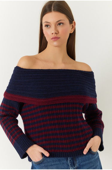 LUCCI Striped Strapless Knit Sweater