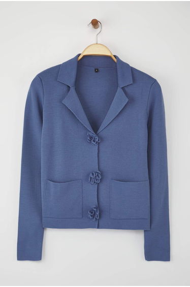 Indigo Handmade Rose Button Detailed Knitwear Cardigan