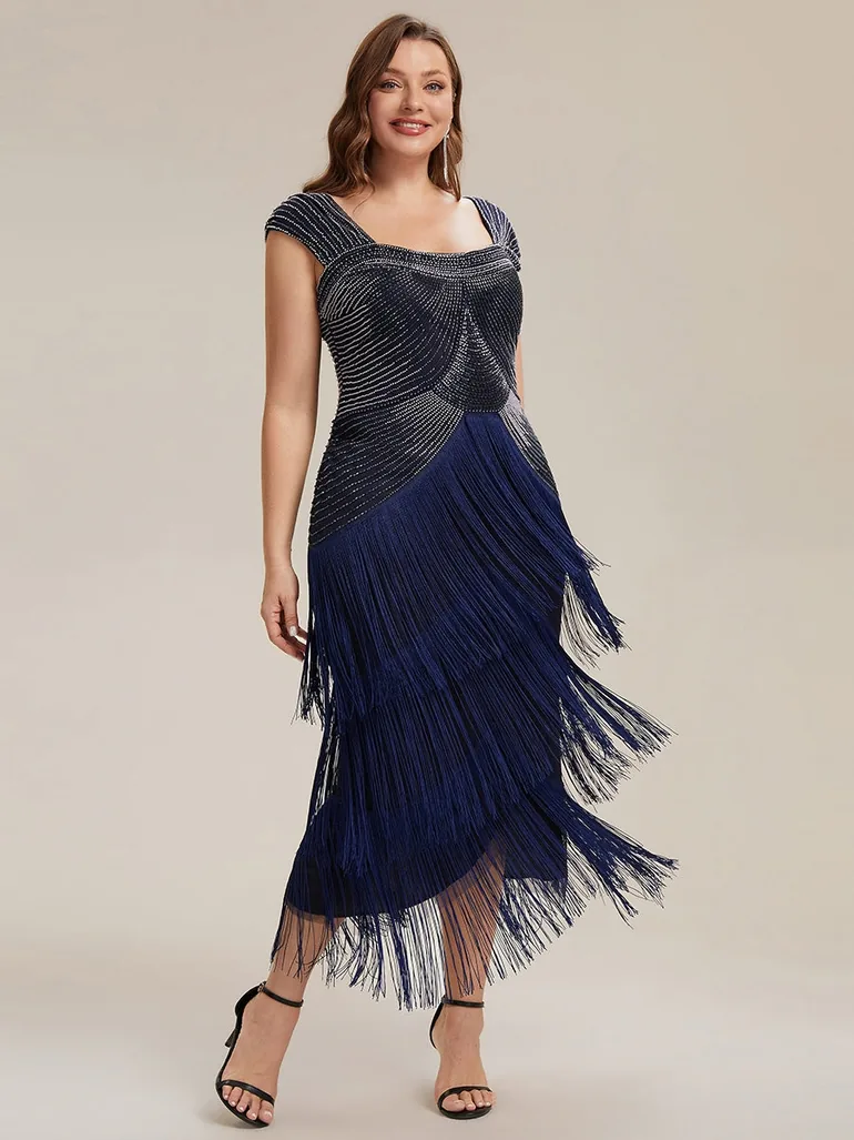 ever LUMINE|Sequin Sleeveless Fringe Cocktail Dress - 8