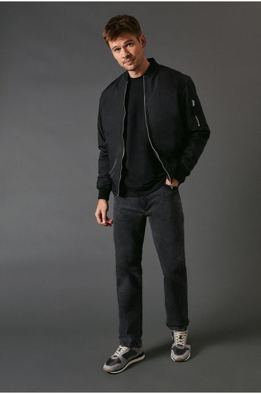 Washed Black Stretch Straight Fit Jeans
