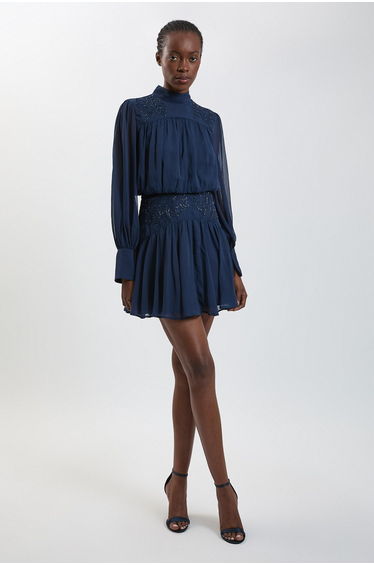 Hand Embellished Georgette Mini Dress