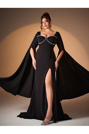 Leely Plus Women's Elegant Sweetheart, Extra-Long Sleeve Party Dress