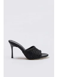 Black Knitted Women's Classic Heeled Shoes - 2