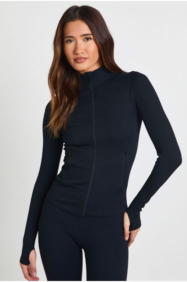 Contour Ribbed Zip Through Active Jacket - black