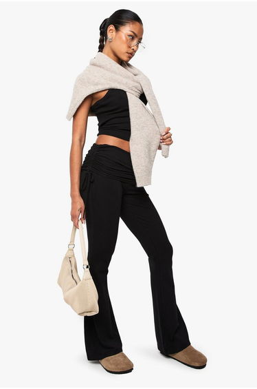 BOOHOO BASICS FOLD OVER WAIST FLARE LEGGING - black