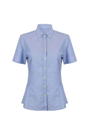 Henbury Womens/Ladies Modern Short Sleeve Oxford Shirt - Blue