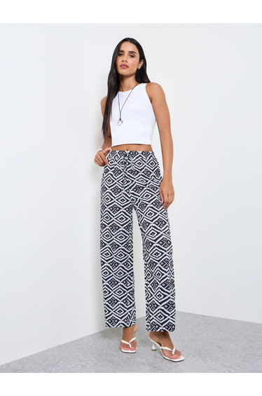 Black All Over Print High Rise Pants