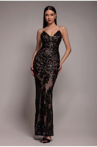 Goddiva Cross Back Diamante Strap Sequin Maxi - Black