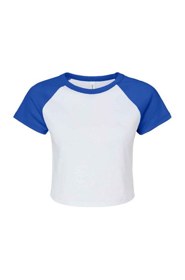 Bella + Canvas Womens/Ladies Raglan Crop T-Shirt - White/Royal Blue