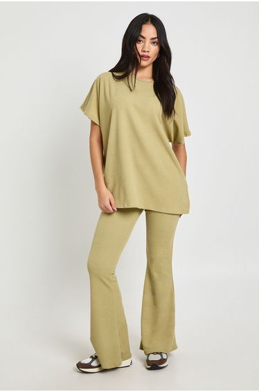 Two Tone Rib Flared Legging & Top Co Ord - sage