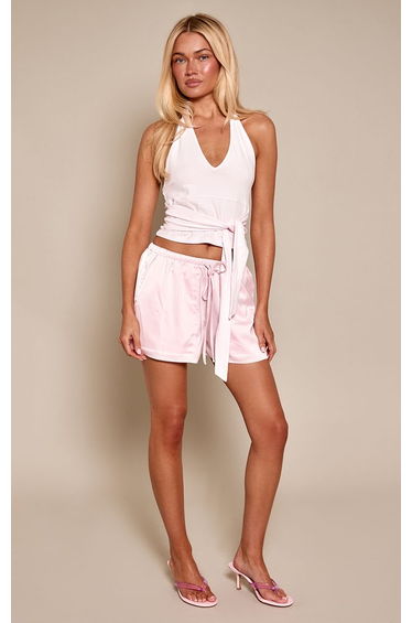 Pink Satin Drawstring Shorts