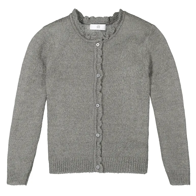 Buttoned Crew Neck Cardigan in Fine Knit - 1