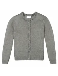 Buttoned Crew Neck Cardigan in Fine Knit - 4