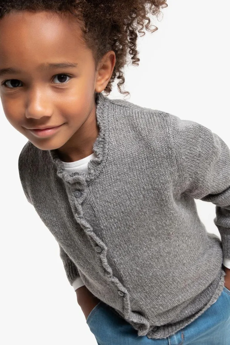 Buttoned Crew Neck Cardigan in Fine Knit