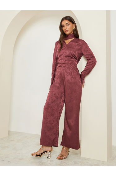 Women Burgundy Wide Leg Trousers
