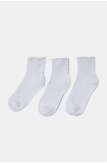 White 3-Piece Plain Jacquard Knitted Socks
