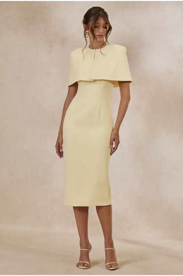 Celandia | Lemon Midi-Dress With Removable Cape