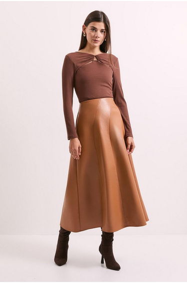 Mocha Buckle Detail Ribbed Jersey Top