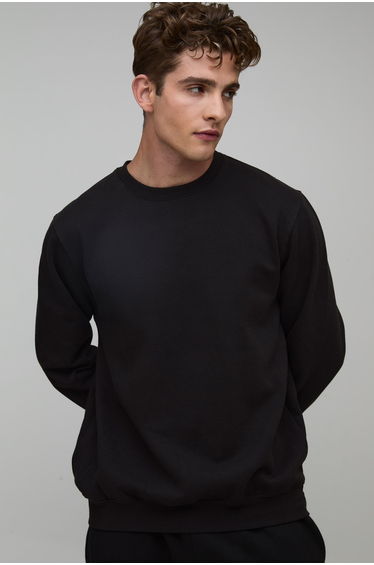 Basic Regular Fit Crew Neck Sweatshirt - black