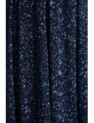 فستان ميدي بتصميم بشكل A بياقة مربعة مزين بالترتر - كحلي - 3