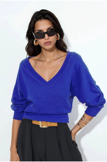 BUSEM Women's Crop V-neck Sweatshirt