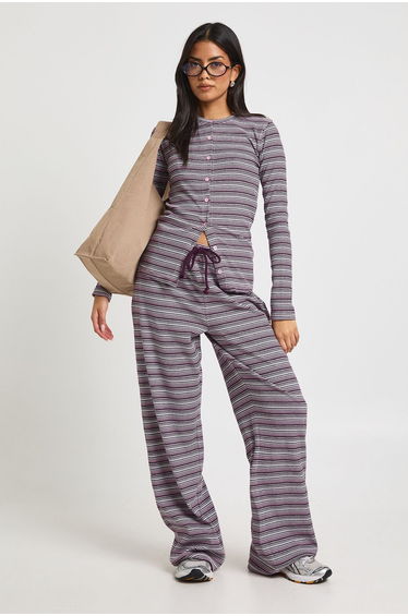 Stripe Rib Drawcord Trouser - pink