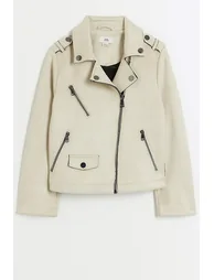 Girls Beige Zip Up Biker Jacket - 1