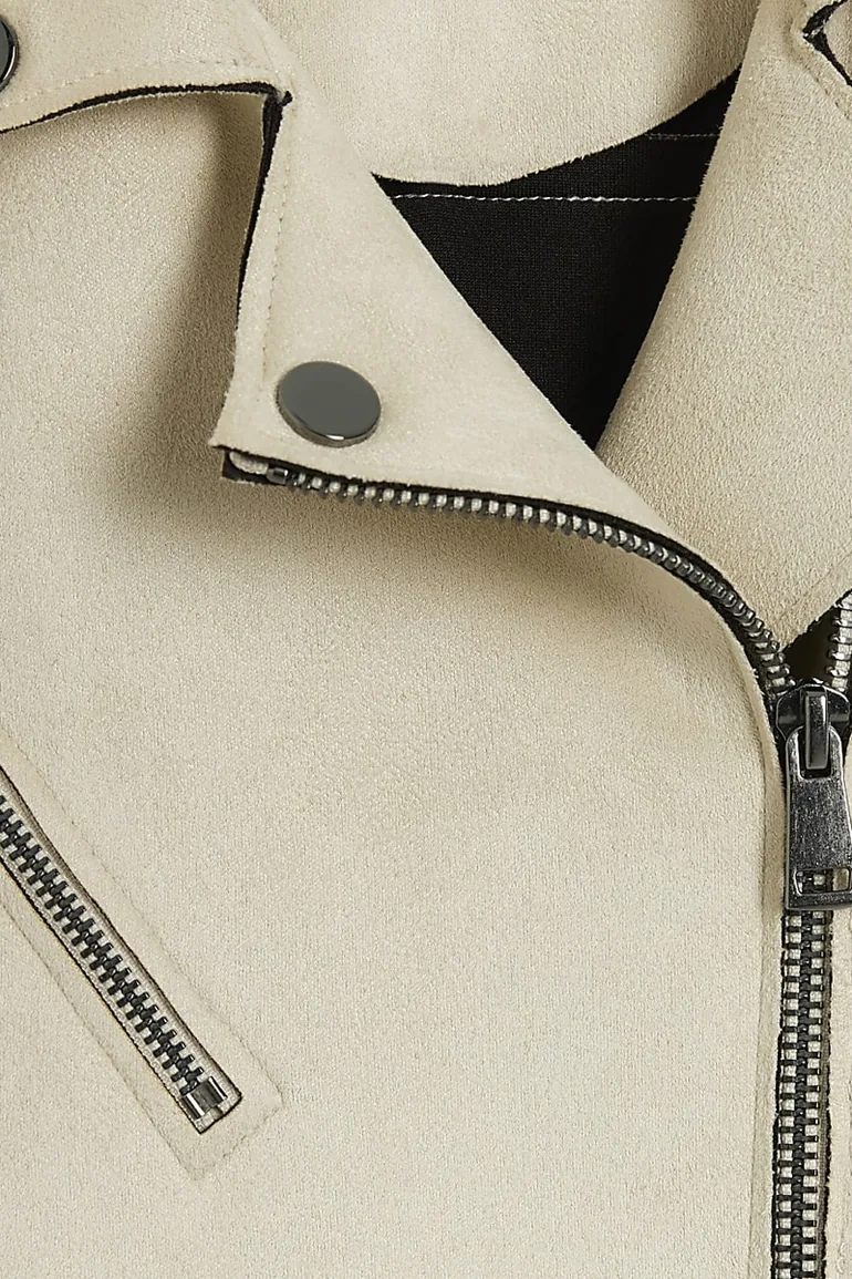 Girls Beige Zip Up Biker Jacket - 3