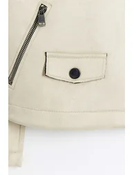 Girls Beige Zip Up Biker Jacket - 2