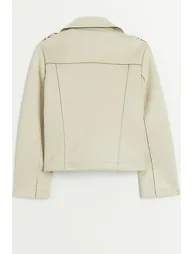 Girls Beige Zip Up Biker Jacket - 4