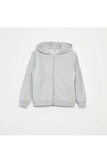 Plain zip-up hooded sweatshirt GREY