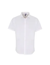 Premier Mens Stretch Fit Poplin Short Sleeve Shirt - White