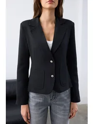 Black Accessory Button Detailed Pocket Blazer Jacket - 2