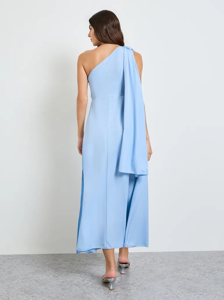 Blue One Shoulder Maxi Evening Dress - 4